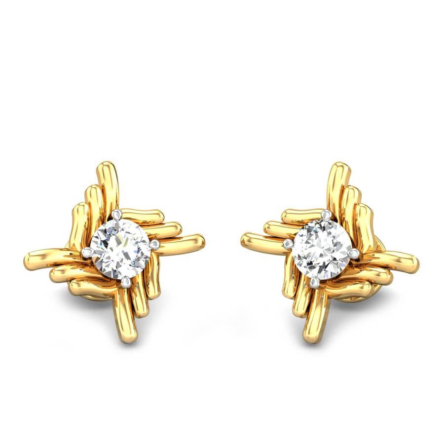 Gold Simple Solitaire Stud Earrings  925 Silver  Round Brilliant Sw   HighSpark