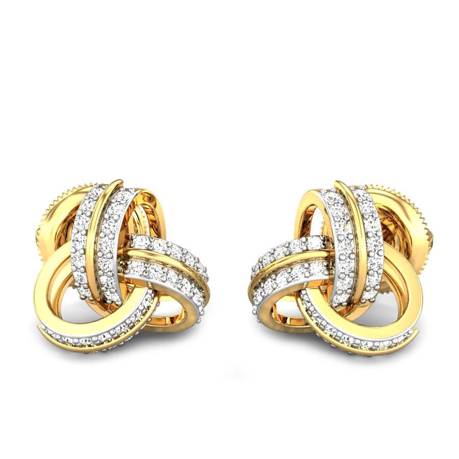 CZ(White) Hanging Stones,Flower Design Screw Stud Earrings Gold Finished  Premium Quality Set Buy Online