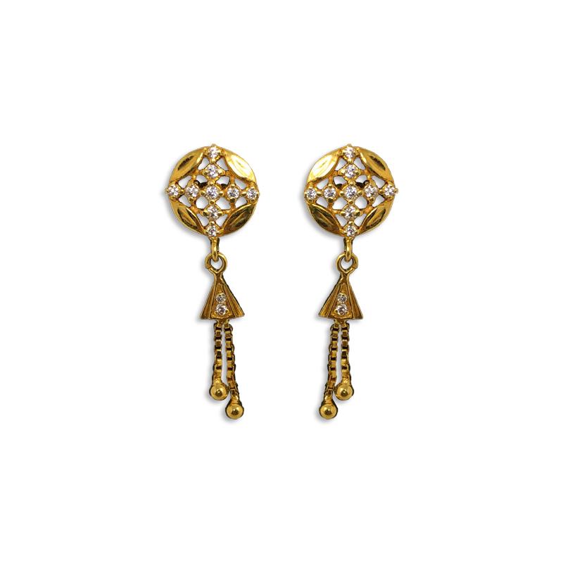 Dangling Three Leaf Forming Gold Earrings Design For Daily Regular Wear  ER1543