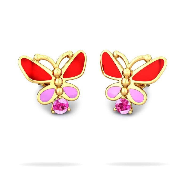 Buy Perrian Present Gold And Diamond Butterfly Earrings For Kids  -PER-C-111-RG-14K at Amazon.in