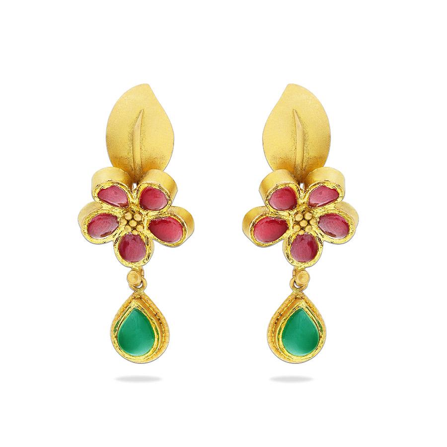 Buy Elegant First Quality Gold Plated Multi Stone Modern Leaf Design Small  Earrings Online