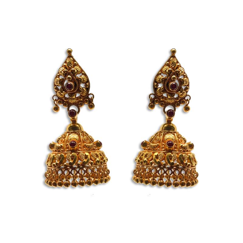 Enchanting Peacock Antique Gold Jhumka Earrings