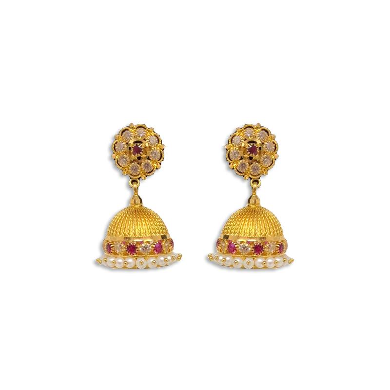 Big Gold Ruby Antique Earrings - South India Jewels