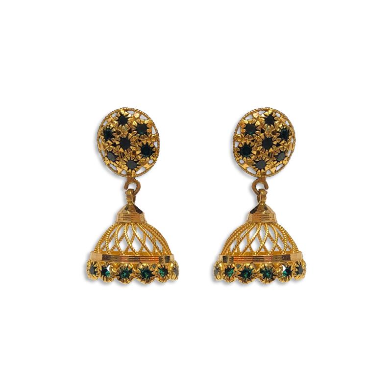 White stone sales gold jhumkas