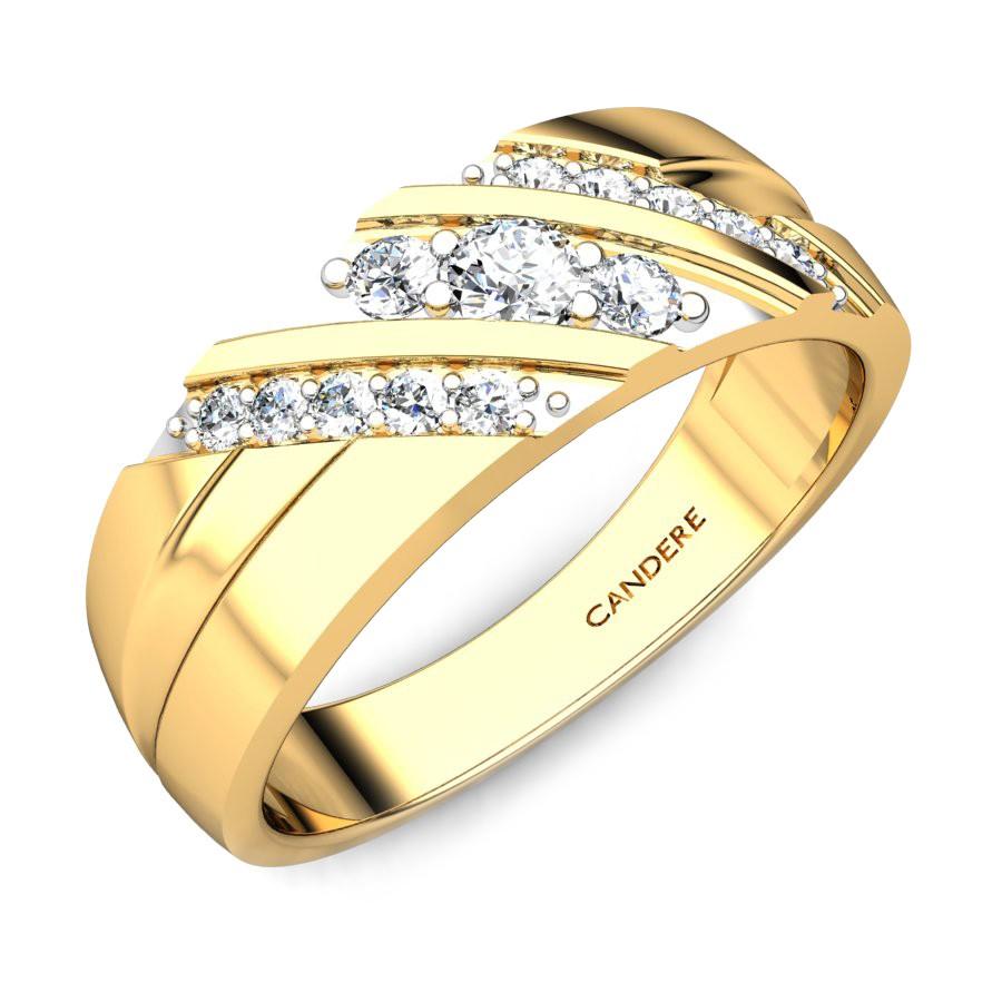 18k Gold Crystal Stone Ring Pattern Plain Band 