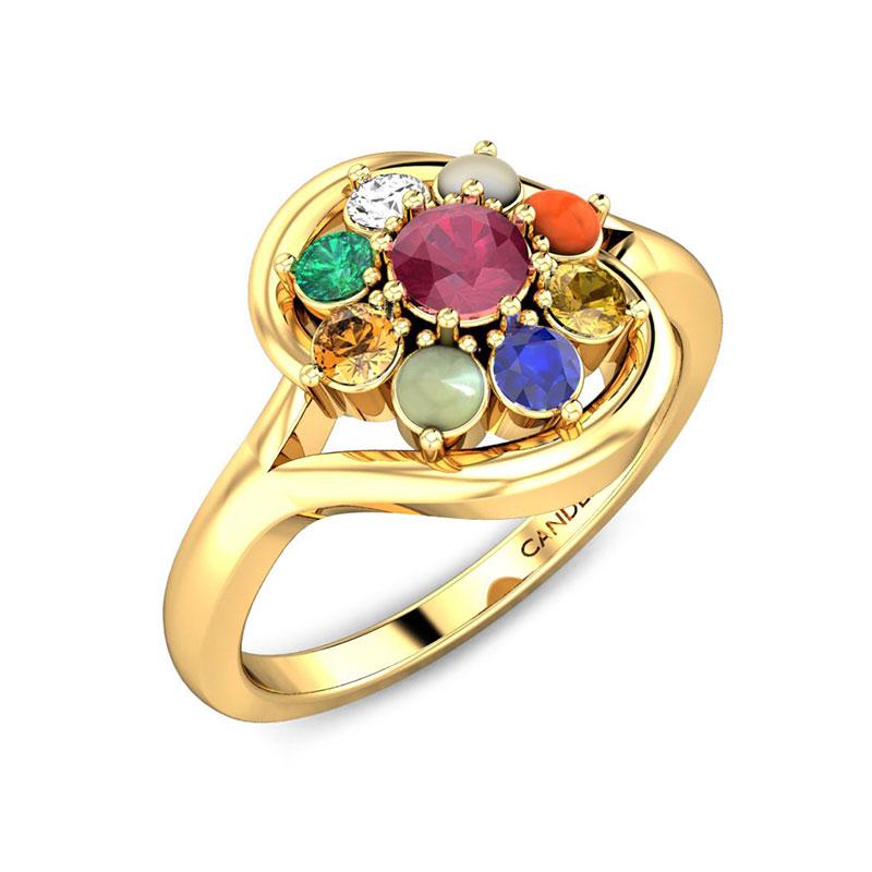 Royal Navaratna Ring In 18k Gold By Lagu Bandhu - Lagu Bandhu