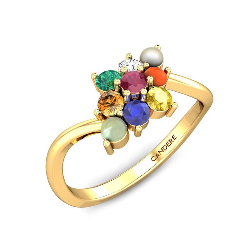 18K Women's Navrathna Ring | Raj Jewels