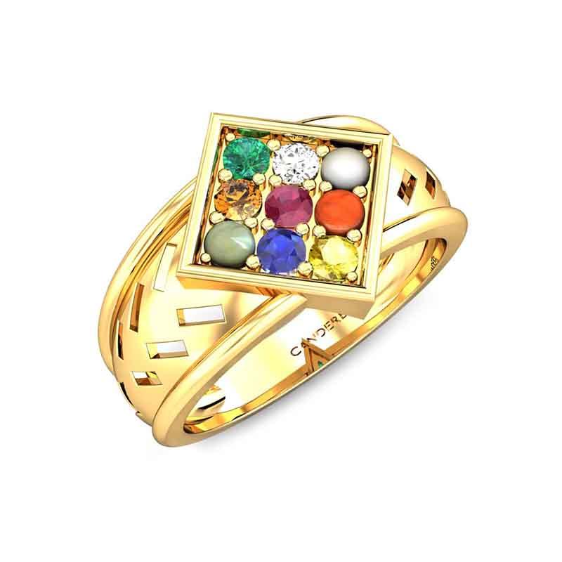 22K Gold 9 Stones Men's Navrattan - Navarathna Ring With Diamond -  235-GR7984 in 10.750 Grams