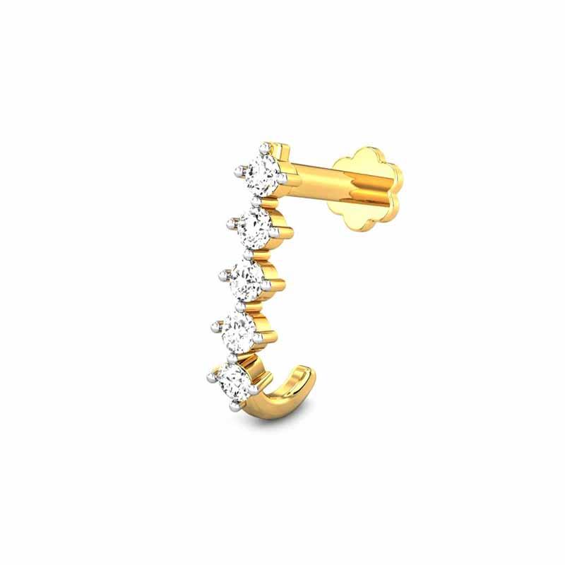 Indian Vertical Cute 14k Real Solid Gold Nose Ring Nose Stud Push Pin –  Karizma Jewels